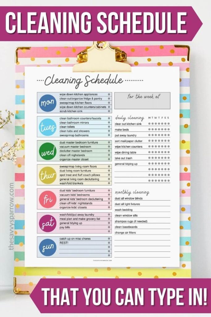 template weekly cleaning schedule
