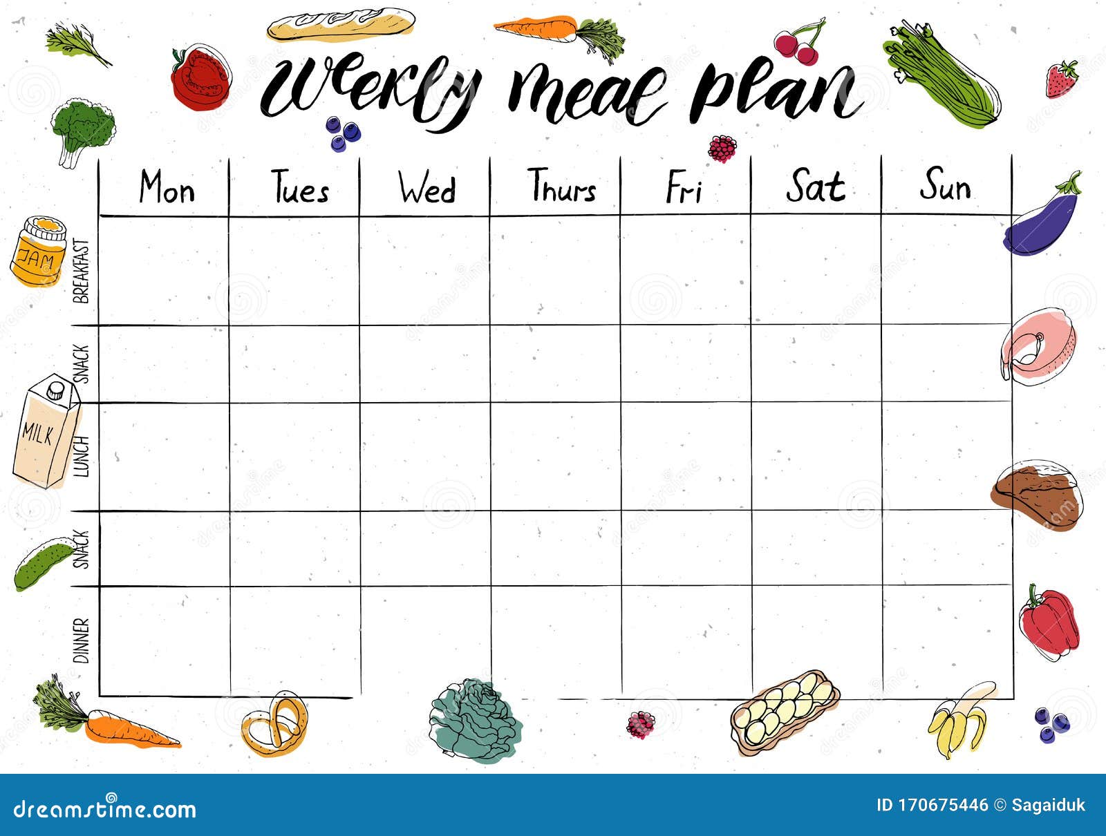 Cute A4 Template for Weekly and daily Meal Planner with Lettering ...