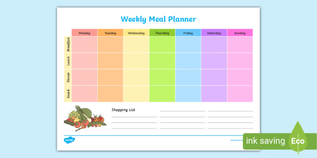 Weekly Meal Planner | Menu/Food Planner Template - Twinkl