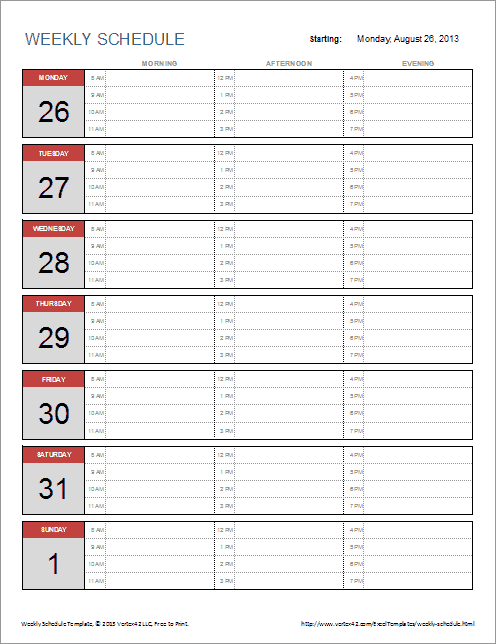 Weekly Schedule Templates for Excel and PDF