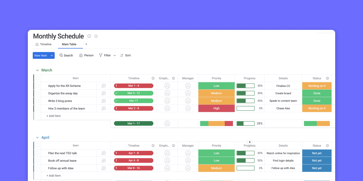 Monthly Schedule Template For Excel - Download Now For Free
