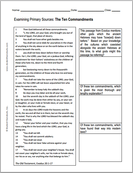 ten commandment worksheet