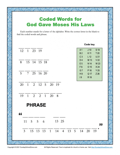 Moses and the Ten Commandments Activities on Sunday School Zone