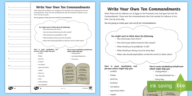 ten commandments worksheet