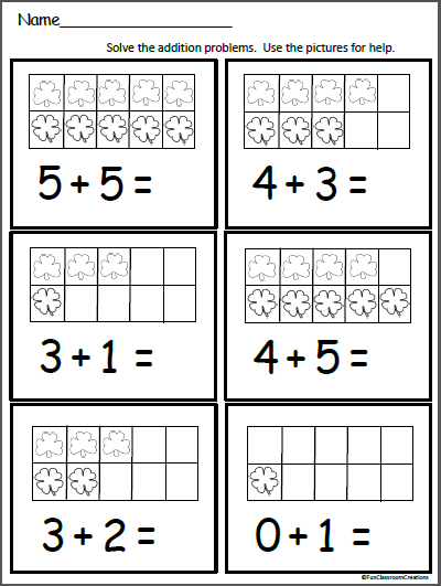 ten frame addition worksheet for first grade