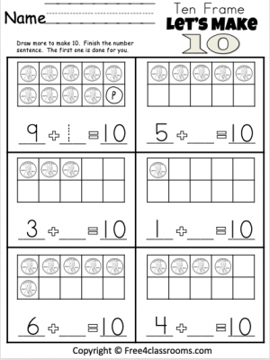 ten frame addition worksheet