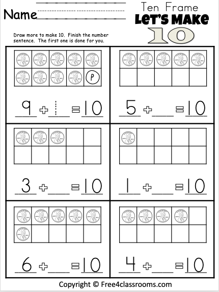 Free Kindergarten 10 Frame Addition - Worksheet - Free Worksheets ...