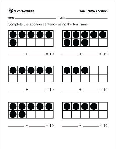 Printable Ten Frame Addition | Ten frame, Frame, 1st grade math