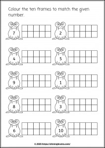 ten frame worksheet for first