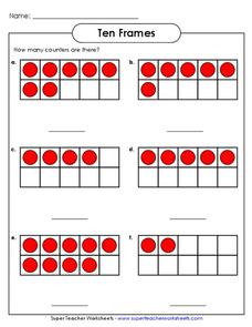 Ten Frames Worksheet for Pre-K - 1st Grade | Lesson Planet