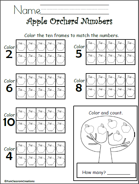 Apple Ten Frames Worksheet - Math Numbers to 10 | Made By Teachers