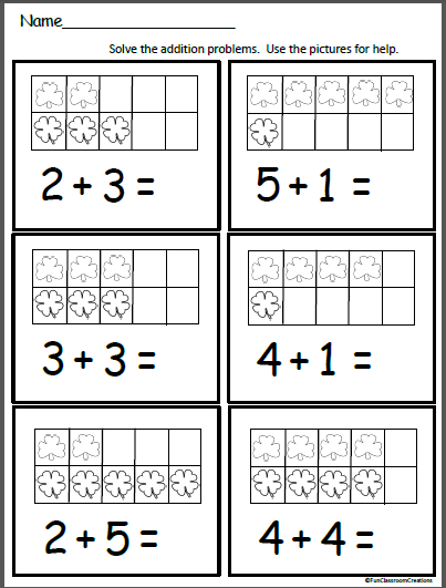 Clover Ten Frame Addition Worksheet | Made By Teachers