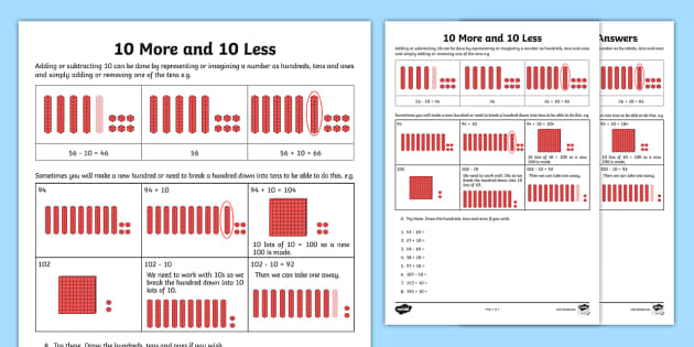 ten more ten less worksheet