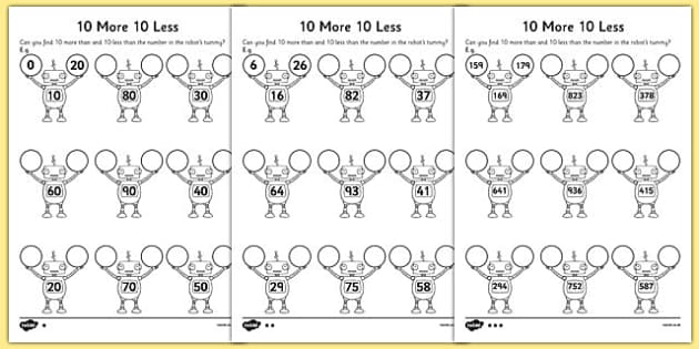 ten more ten less worksheet