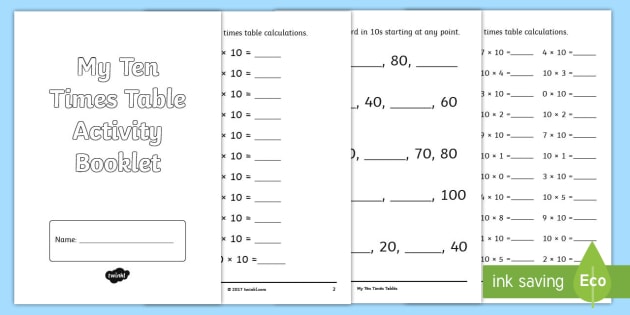 ten times tables worksheet