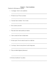 Tener Translations Worksheet for 7th - 9th Grade | Lesson Planet