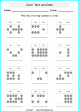 Grade 1 tens and ones place value math school worksheets for ...