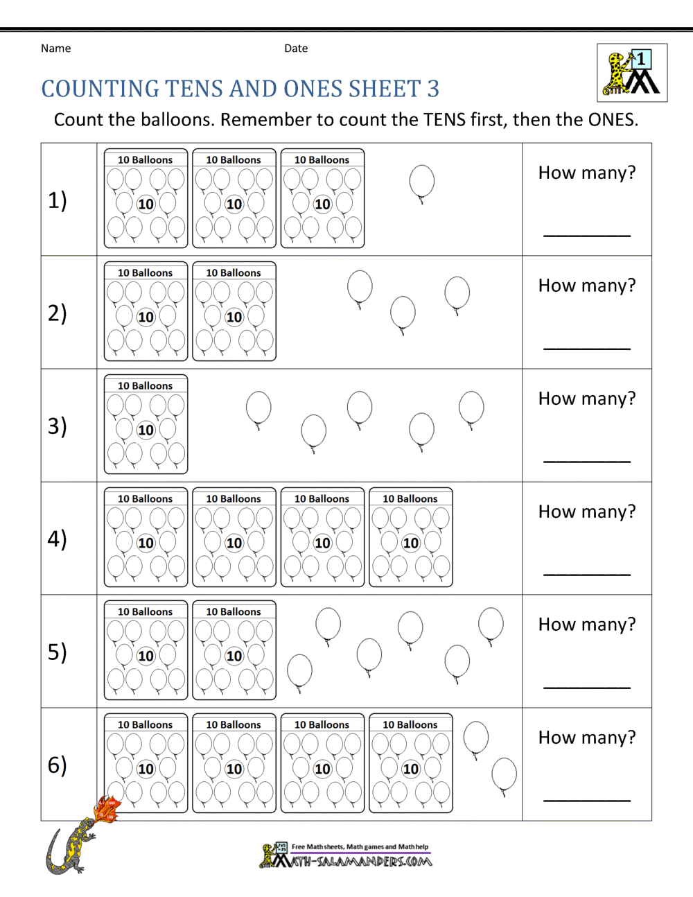 tens and ones worksheet first