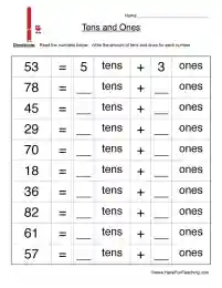 tens and ones worksheet kindergarten