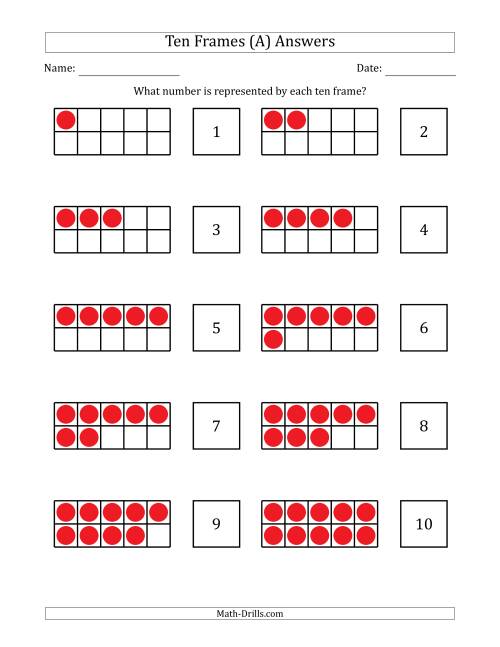 Completed Ten Frames with the Numbers in Order (A)