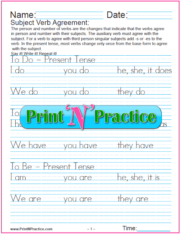 Subject Verb Agreement Worksheets ⭐ Person and Number Exercises