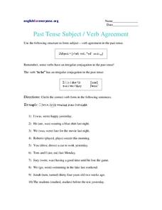 Past Tense Subject/Verb Agreement Worksheet for 2nd - 4th Grade ...