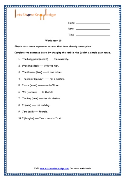 tenses worksheet for grade 6