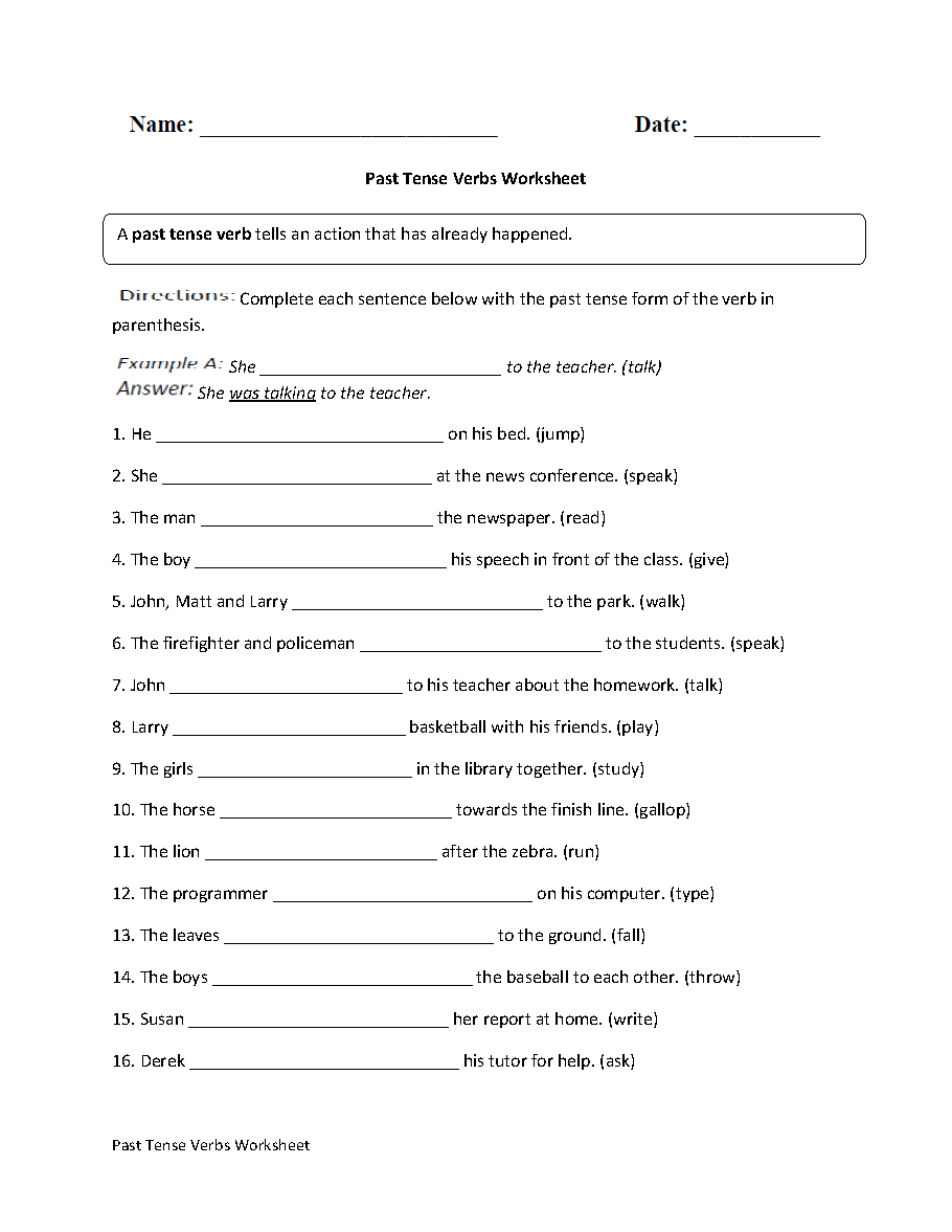 Verb Tenses Worksheets | Past Tense Verbs Practice Worksheet