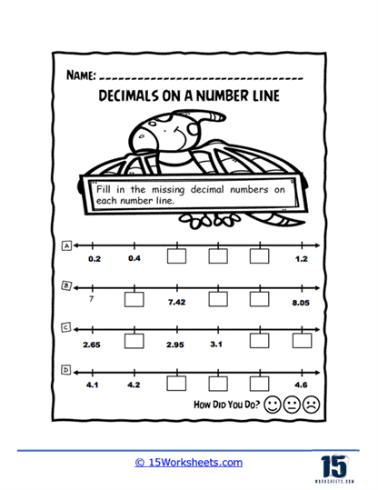 tenths and hundredths number line worksheet