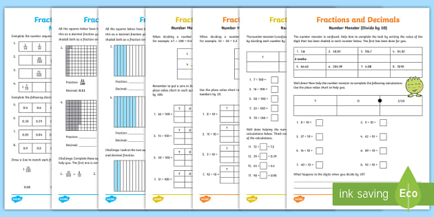 Year 4 Fractions: Tenths and Hundredths (with Adult Support and ...