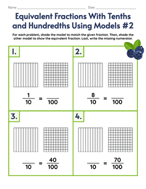Equivalent Fractions With Tenths and Hundredths Using Models #2 ...