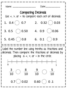 tenths and hundredths worksheet