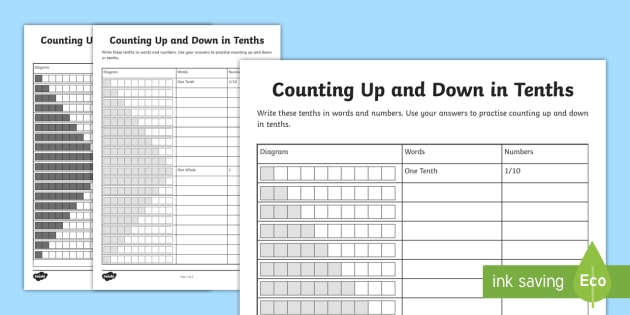 Counting Up and Down in Tenths Worksheet / Worksheet