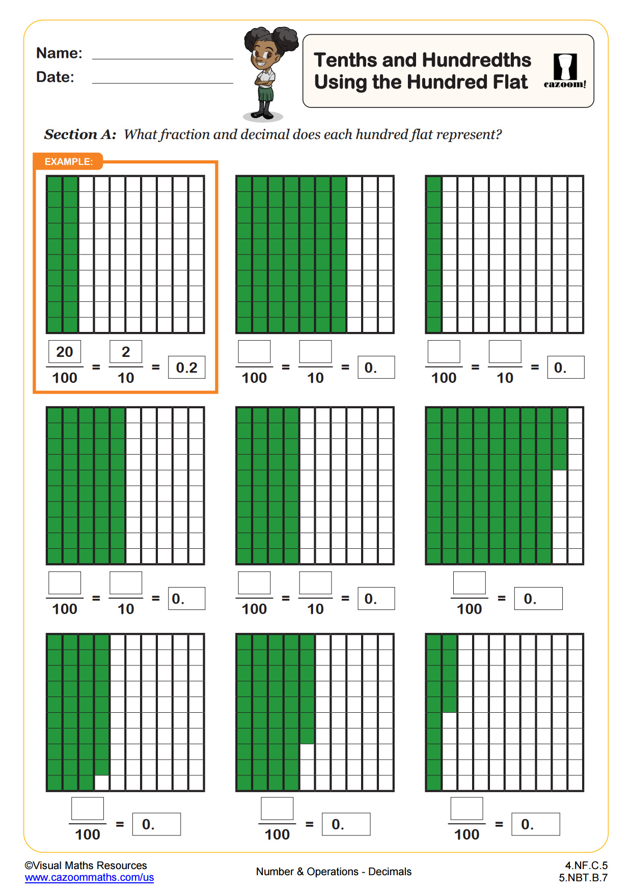 Tenths and Hundredths Using the Hundred Square | 4th Grade PDF ...