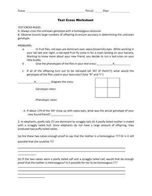 Test Cross Worksheet 3 - nothing - Name: Period: _____ Date: - Studocu