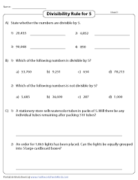 test of divisibility worksheet