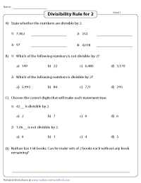 test of divisibility worksheet