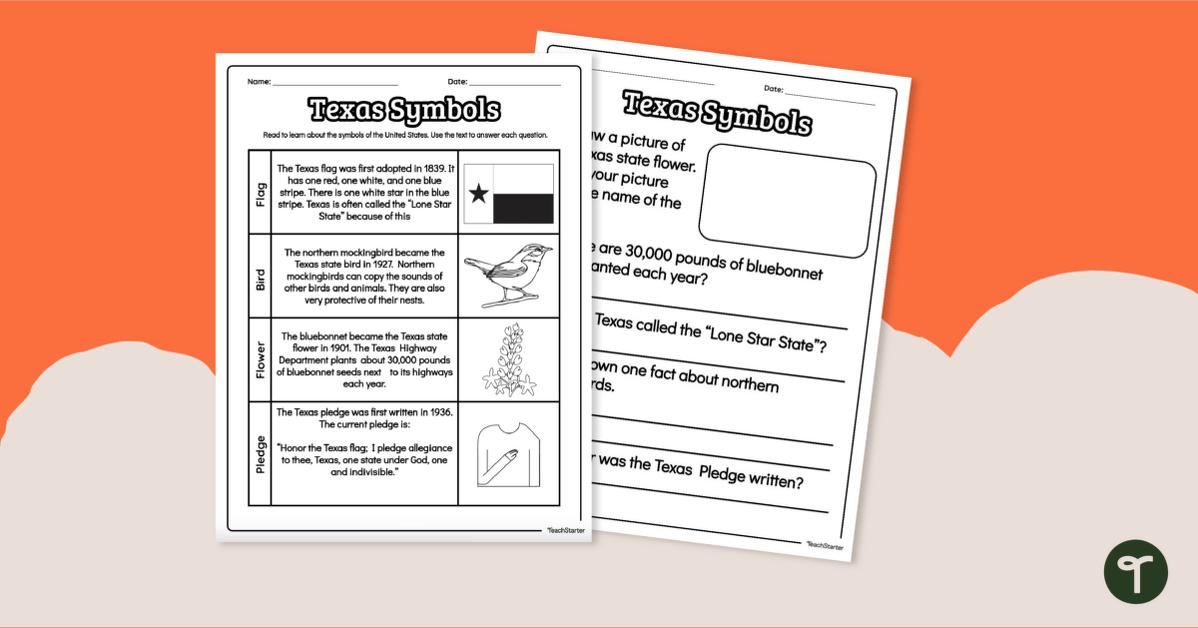 texas symbols worksheet