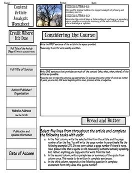 Informational Text: Content Article Analysis Worksheet ...