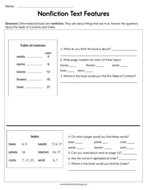 text and graphic features worksheet 2nd grade