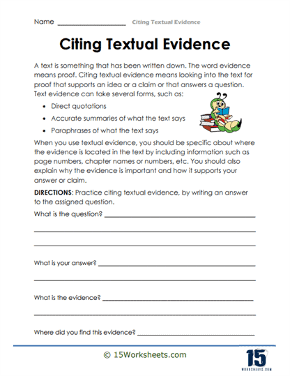 text evidence worksheet 4th grade