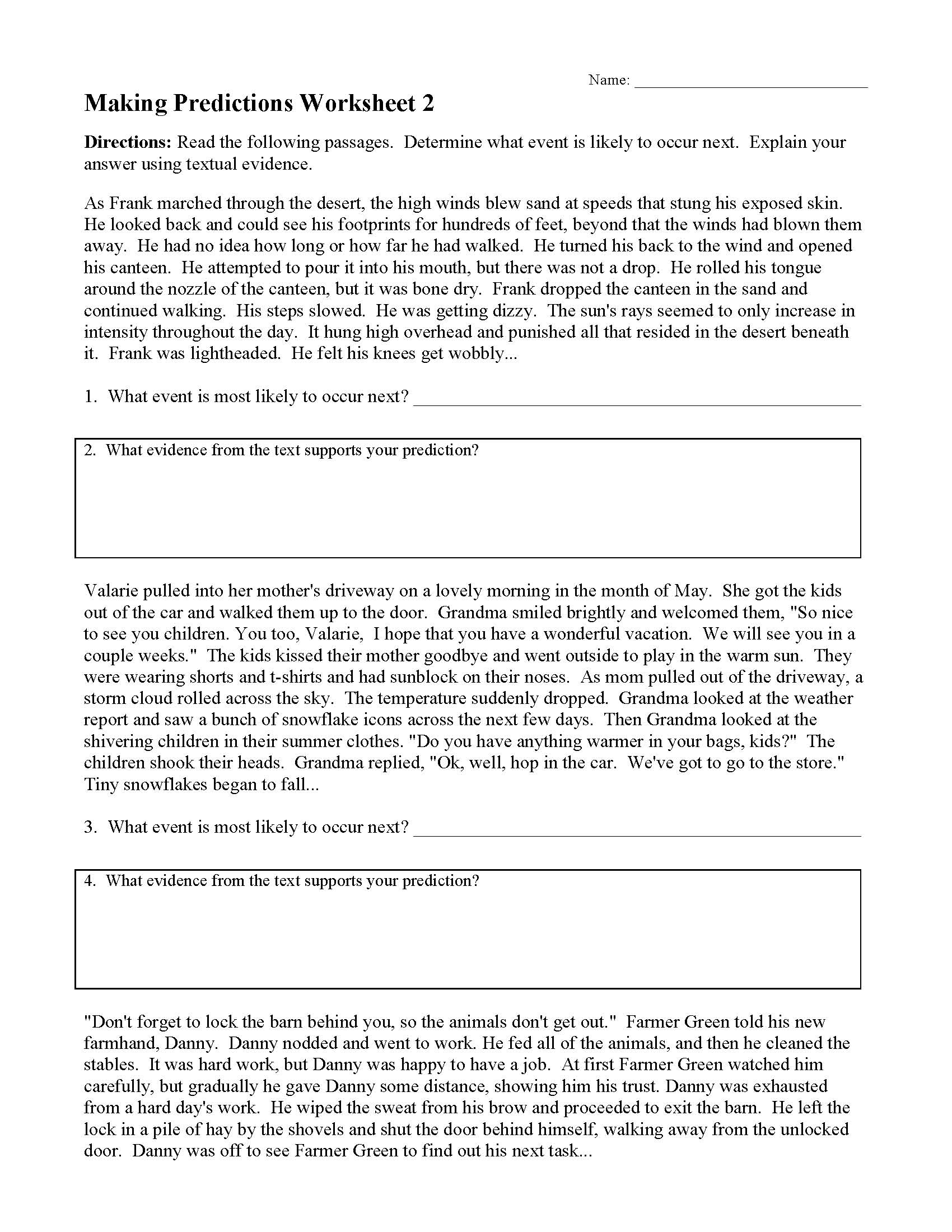 Making Predictions Worksheet 2 | Reading Activity