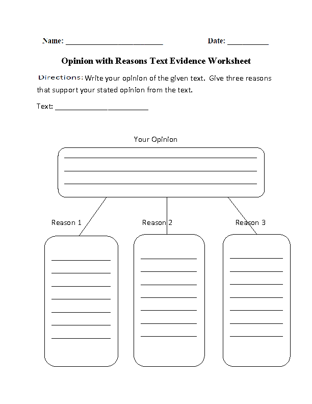 Text Evidence Worksheets | Opinion with Reasons Text Evidence ...