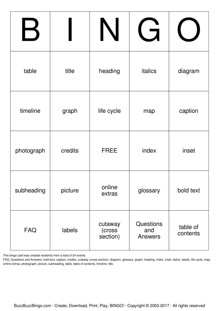 Nonfiction Text Features Bingo Cards to Download, Print and ...