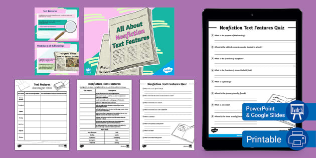 text features worksheet 4th grade