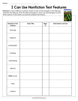 Text Features Worksheets  