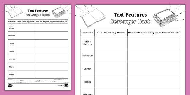 Text Features Scavenger Hunt for 3rd-5th Grade - Twinkl