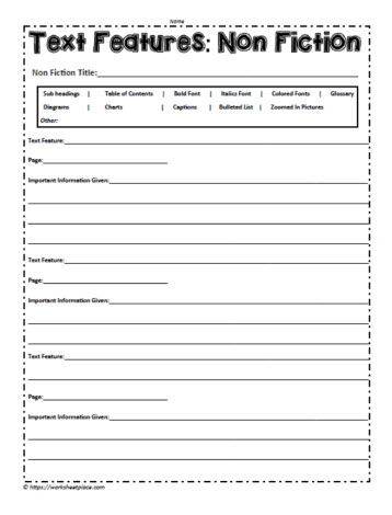 Text Features of Non Fiction Worksheets