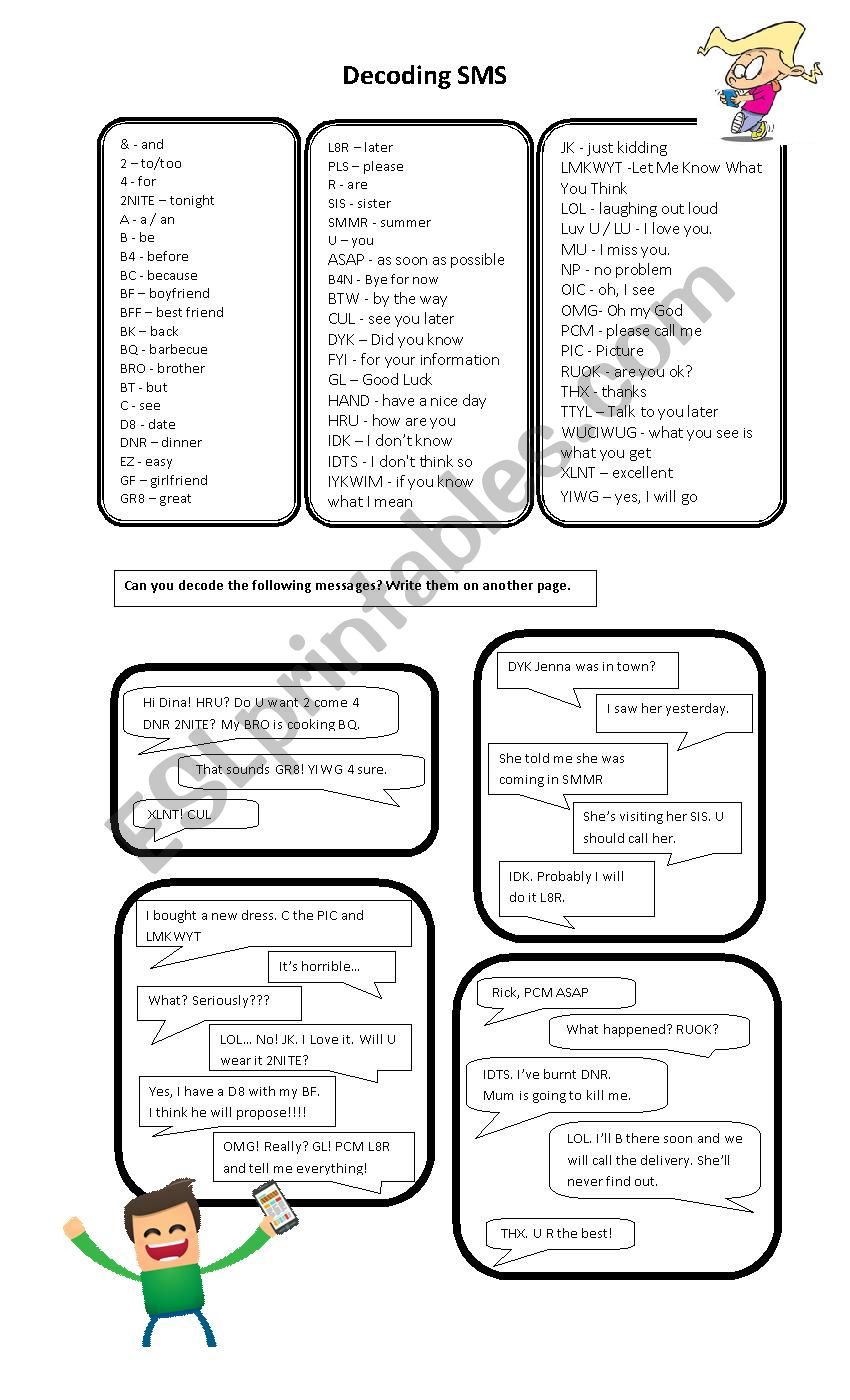 Free text message worksheet, Download Free text message worksheet png ...