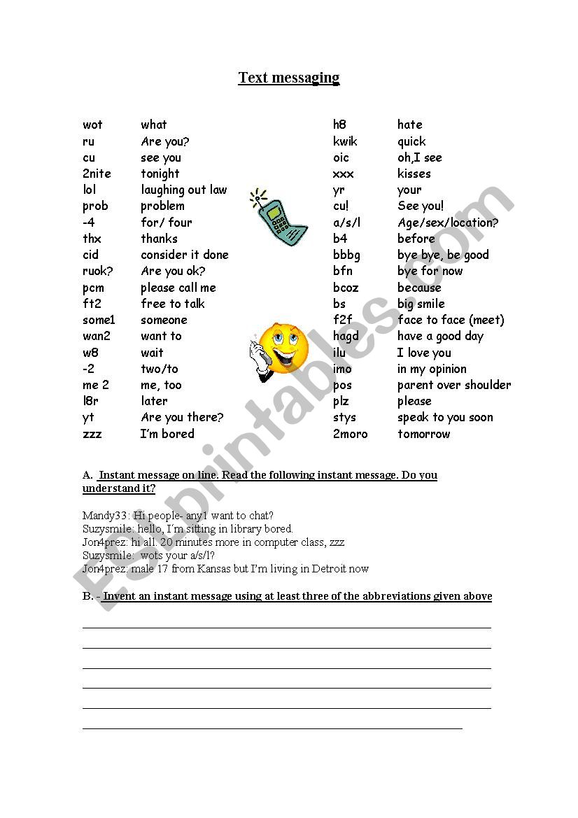 Text Messaging - ESL worksheet by daliana64 - Worksheets Library